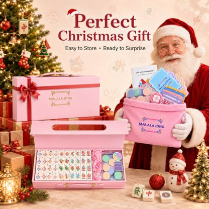 Pink American Mahjong Set, 168 Premium Melamine Tiles with 12 Jokers, Luxury Gift Box Mahjongg Set for Women, Moms & Grandmas, Portable Board Game for Girls’ Night & Weekly Clubs - color: Pink