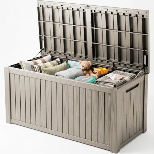 TARKARI 200 Gallon Outdoor Storage Box Waterproof, Resin Deck Boxes with Lockable Lid & UV-Resistant for Patio, Pool, Garden Furniture Cushions & Accessories, Coffee - color: Coffee, size: 200 GAL