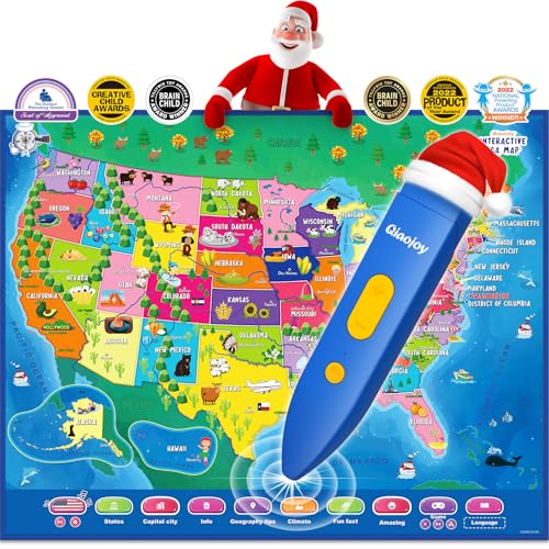 Qiaojoy V2 Interactive Kids Map Bilingual United States Map for Kids Learning, Educational Talking USA Map Poster Geography Games Personalized Kid Toys for Boys & Girls Ages 3-12. - style: USA Map