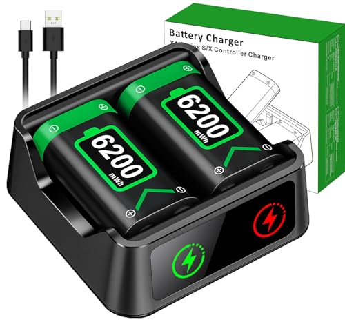 DINOSTRIKE 2X 6200mWh Battery Pack Compatible with Xbox Controller Fast Charging Rechargeable USB Charger Station - size: S-2Pack 6200mWh