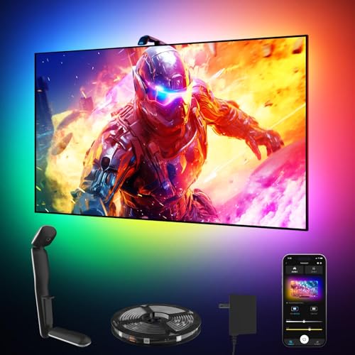 GIPOYENT TV LED Backlight with Camera, 10.5FT RGBIC Screen Sync Lights for 32–50 Inch TVs & PC Monitors, Music Sync LED Strip Lights with App for Gaming, Movies, Bedroom