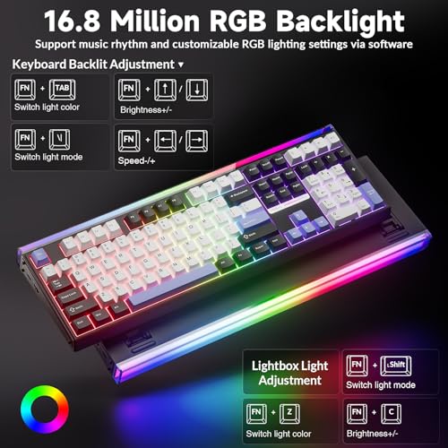 Aula H108 Wireless Mechanical Keyboard, Hot Swappable Silent Keyboard, Full Size Keyboard with Number Pad, Gasket Structure, RGB Backlit Computer Gaming Keyboard with PBT Keycaps for PC/Office - color: White Black Purple