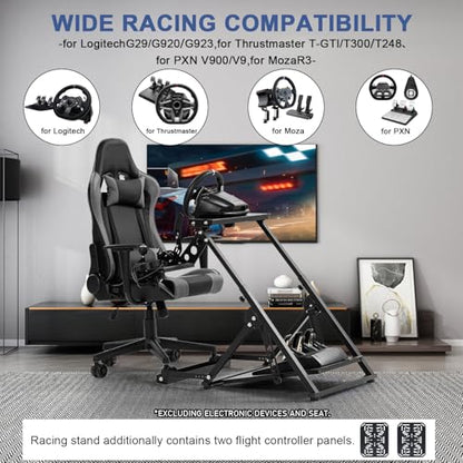 Anman Foldable Flight Simulation Cockpit 3.0 with Fixed Slot Fit for Logitech/Thrustmaster/Hotas Warthog/Fanatec,Electronics Adjustable Fight Sim Mount Pedals, Steering Wheel Not Included