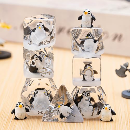 Penguin DND Resin Dice Set, Polyhedral D&D Dice Penguin Dice D and D for Dungeons and Dragons MTG RPG Board Games for 15 Years and Up - color: Penguin