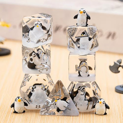 Penguin DND Resin Dice Set, Polyhedral D&D Dice Penguin Dice D and D for Dungeons and Dragons MTG RPG Board Games for 15 Years and Up - color: Penguin