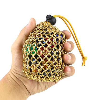 YOUSHARES Chainmail D&D Dice Bag for Dungeo and Drago Drawstring Stainless Steel Dice Bag Dice Set (Hold 42 DND Dice, Gold) - color: Gold