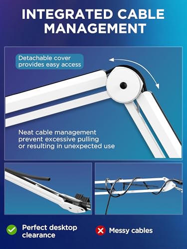 InnoGear Mic Arm Microphone Boom Arm Cable Management for Blue Yeti, White | Desk Mount, for Shure Fifine, Professional Appearance, Extendable, Horizontal Reach 32.3", 3.5 lb Weight Capacity, Heavy-Duty - color: White, style: Standard Clamp