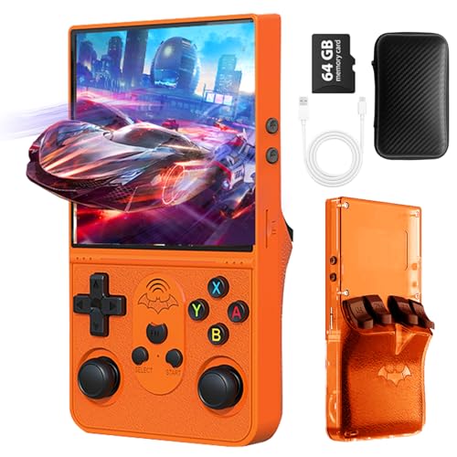 S600 Retro Gaming Console, Retro Handheld Console 4.0'' Screen Linux System, 64G TF Card, Support 30+ Simulators, 3500mAh Rechargeable Portable Pocket Arcade - color: Orange