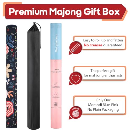 Mahjong Mat & Mah Jongg Mat for Table - Waterproof & Silent, 3mm Thick Non-Slip Game Pad with Unique Designs, Carry Bag & Gift Tube - Premium Mahjongg Accessories（31.5" x 31.5",Black - color: Black