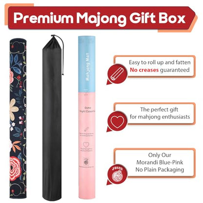 Mahjong Mat & Mah Jongg Mat for Table - Waterproof & Silent, 3mm Thick Non-Slip Game Pad with Unique Designs, Carry Bag & Gift Tube - Premium Mahjongg Accessories（31.5" x 31.5",Black - color: Black