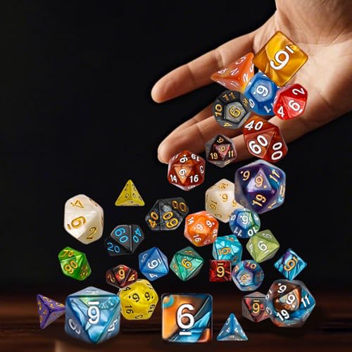 QMay 20 Sets Polyhedral Dice - 140 Pcs (20 X 7) DND Dice + 1 Large Dice Bag | 20 Colors D4 D6 D8 D10 D% D12 D20, Great for Dungeons&Dragons, MTG, Role Playing Table Games, Dice Goblins, RPG Players & DMs - color: 20 Sets-140pcs