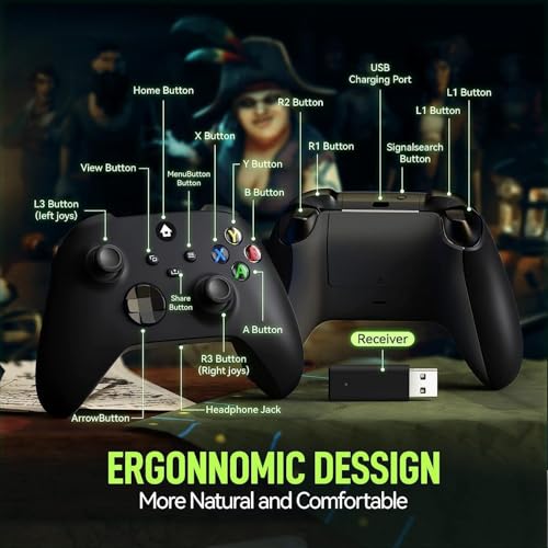 Dinosoo Wireless Controller for X-box Series X/S/X-box One/X-box One S/One X, and Android PC Windows 10/11, Built-in Dual Vibration TURBO Function 3.5mm Headphone Jack Macro Function - color: black