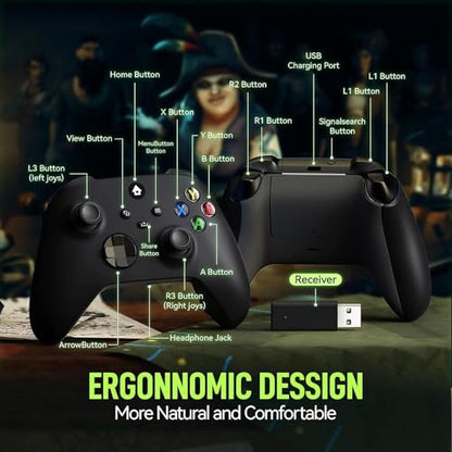 Dinosoo Wireless Controller for X-box Series X/S/X-box One/X-box One S/One X, and Android PC Windows 10/11, Built-in Dual Vibration TURBO Function 3.5mm Headphone Jack Macro Function - color: black
