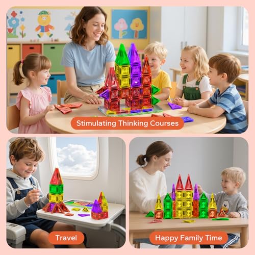 80PCS Mini Magnetic Tiles, Diamond Pattern Travel Magnetic Tiles Building Set with Case, Construction Toys for Kids 4-8 Portable Classroom Educational Learning Toddler Toys for Boys Girls Gift Ages 3+ - style: 80 PCS