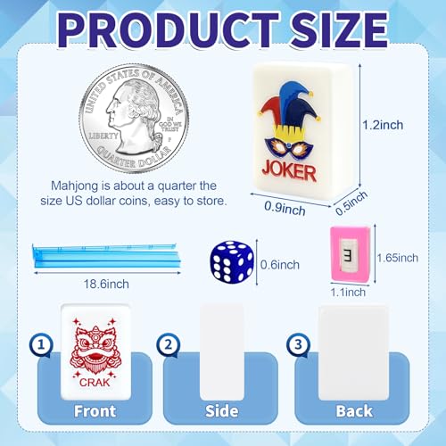 Deluxe American Mahjong Tile Set, 166 Unique Designer Tiles, White | Complete game kit with 4 pcs shuffler cards, 4 all-in-one racks/pushers and custom premium travel bag for family game night. - color: White