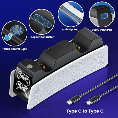 PS5 Controller Charging Station for Playsation 5 Dualsense/Edge, Dual PS5 Charging Station with LED Light, Controller Accessories P5 Charger Dock with Fast Charging Cable