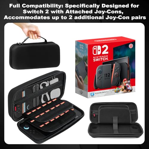 MoldRaychi Hard Shell Carrying Case for Nintendo Switch 2 (2025), Travel Pouch with 24 Game Card Slots & Accessory Pocket, Shockproof Portable Storage Bag for Console, Joy-Cons and Charger, Black