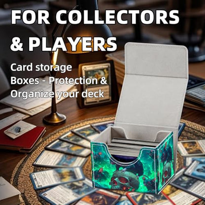 Trading Card Storage Box, Holds 100+ for MTG Cards, Premium PU Leather with Magnetic Closure, Glowing Skull With Rats All Around Durable Deck Box for Magic the Gathering, Trading Card Games - color: Glowing Skull With Rats All Around