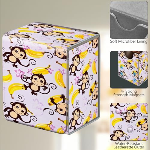 Card Deck Box, Card Storage Box Fits 100+ Single Sleeved Cards, Large Capacity PU Leather Card Storage Box with Strong Magnet for Magic Commander TCG CCG, Cute Cartoon Monkeys Banana - color: Cute Cartoon Monkeys Banana