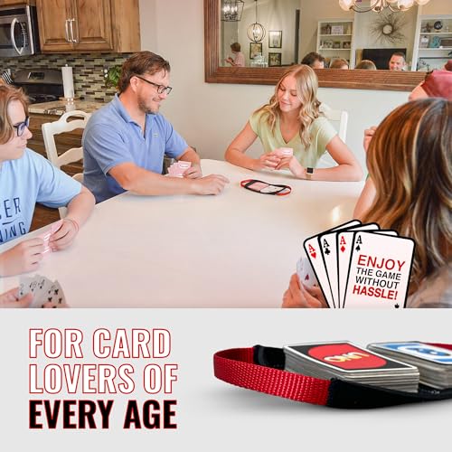 Card Holder for Playing Card Games - Neoprene Playing Card Holder for Adults & Kids with ‎Nylon Straps, Holds Various Deck Sizes - Used for Uno, Go Fish & More - Portable and Lightweight (Red)