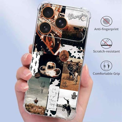 Western Cowboy Aesthetic Collage Case for iPhone 17 Pro Max,Spirit of The West,Trendy Cool Soft TPU Bumper Cover for iPhone 17 Pro Max - color: Cowboy