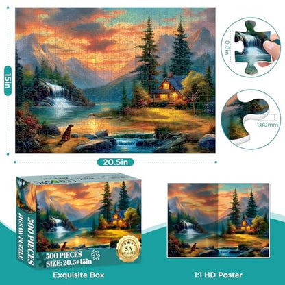 500 Piece Puzzle for Adult,Mountain Cabin by a Lake Jigsaw Puzzle for Adult Senior,Large Piece Puzzle with HD Print & Poster,nterlock Perfectly Frameable,Challenging Family Game Great Gift,20.5 x 15In - color: Black