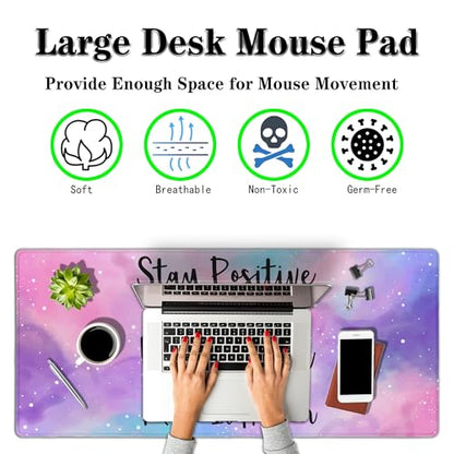 Gaming Desk Mat Large Gaming Mouse Pad Women Office Desk Mat Extra Large Mouse Pad Non-Slip Rubber Base 35.4 X 15.7 for Game Office, Stay Positive Work Hard and Make It Happen - color: Inspirational Quotes
