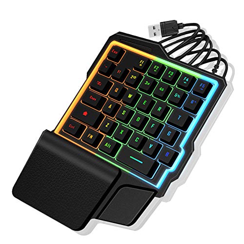 One Handed Mechanical Gaming Keyboard with RGB LED Backlit,35 Keys,Quick Responsive Gaming Keypad with Wrist Rest,USB Wired Half Keyboard Compatible with LOL/PUBG Compatible with Mac/Window/PC Gamer