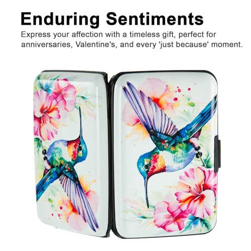 Credit Card Holder, Metal Card Wallet RFID Blocking Mini Slim Aluminum Business Hard Card Case for Women Men (Flowers Hummingbird) - color: Flowers Hummingbird
