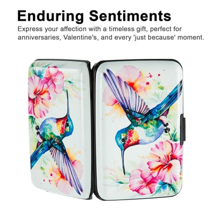 Credit Card Holder, Metal Card Wallet RFID Blocking Mini Slim Aluminum Business Hard Card Case for Women Men (Flowers Hummingbird) - color: Flowers Hummingbird