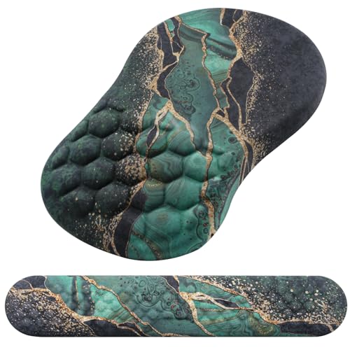 Mouse Pad Wrist Support, Laokiiy 2 in1 Keyboard Wrist Rest+ Ergonomic Mouse Pad, Non-Slip Wrist Rest for Computer Keyboard, Made Easy Typing & Relieve Wrist Pain（Green Gold Black Marble） - color: Green Gold Black Marble