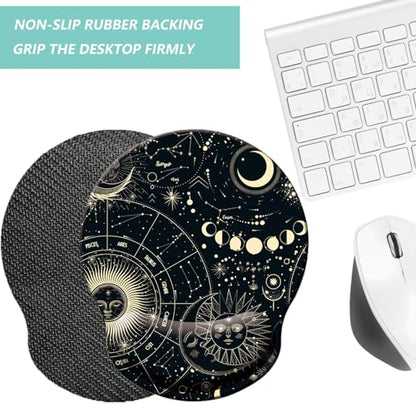 Mouse Pad with Wrist Support, Ergonomic Mouse Pad with Memory Foam Wrist Rest Cushion, Non-Slip Rubber Base Gaming Mice Pad for Home Office Computer Laptop, Moon Phase - color: Q-moon phase