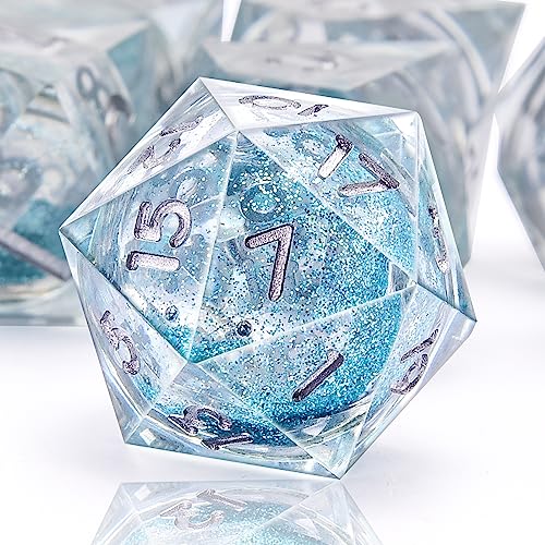 AUSTOR 7-Die DND Dice Set Sharp Edge Resin Dice Handmade Polyhedral Dice for Dungeons and Dragons RPG MTG Table Games（Liquid Quicksand, Light Blue - color: Liquid Quicksand,light Blue