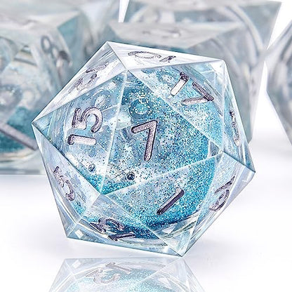 AUSTOR 7-Die DND Dice Set Sharp Edge Resin Dice Handmade Polyhedral Dice for Dungeons and Dragons RPG MTG Table Games（Liquid Quicksand, Light Blue - color: Liquid Quicksand,light Blue
