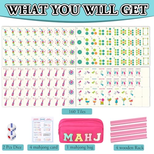 Soulchen Mini American Mahjong Tile Set Include 160 0.8 Inch Mahjong Tiles 2 Dice 4 Wooden Rulers 1 Accessory Bag 4 Beginner Rule Cards(Cocktail) - style: Cocktail