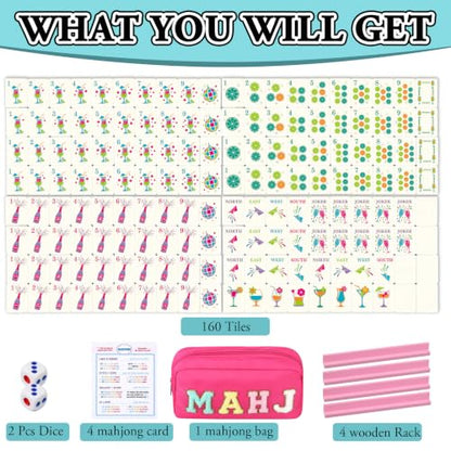Soulchen Mini American Mahjong Tile Set Include 160 0.8 Inch Mahjong Tiles 2 Dice 4 Wooden Rulers 1 Accessory Bag 4 Beginner Rule Cards(Cocktail) - style: Cocktail