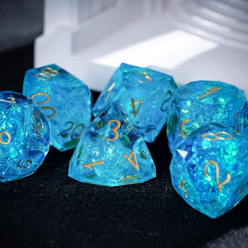 7PCS DND Dice Set,Transparent Sharp Edge Dice Set D&D RPG Polyhedral Die,for Dungeons and Dragons TTRPG Games Roleplaying Games,with Gift Box(Galaxy Blue) - color: Galaxy Blue