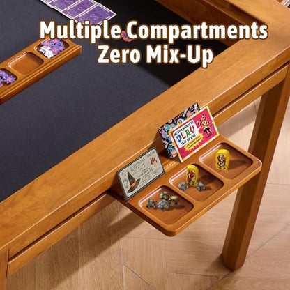 2-Pack Solid Wood Dice Tray with Card Holder Stand,Multi-Compartment Card Organizer & Playing Card Tray for Board Games, Tarot Cards, Coins, Tabletop Gaming Accessories (Oak)