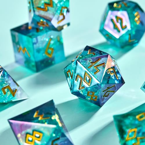 Iridescent DND Dice Set with Glowing LED Display Box – Sharp Edge Polyhedral Dice with Mesmerizing Finish | Bonus Stickers Included | Dungeons and Dragons (TTRPG) Dice Set - color: (Non-liquid Core) Iridescent - Frostwake