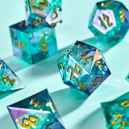 Iridescent DND Dice Set with Glowing LED Display Box – Sharp Edge Polyhedral Dice with Mesmerizing Finish | Bonus Stickers Included | Dungeons and Dragons (TTRPG) Dice Set - color: (Non-liquid Core) Iridescent - Frostwake