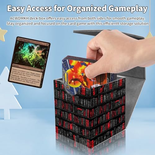 Card Deck Box for MTG Commander,Collectible Trading Storage Box Fits 120+ Single Sleeved Cards Magnetic Case PU Leather for Magic Commander TCG CCG MTG,Black Red Bookshelf - color: Black Red Bookshelf