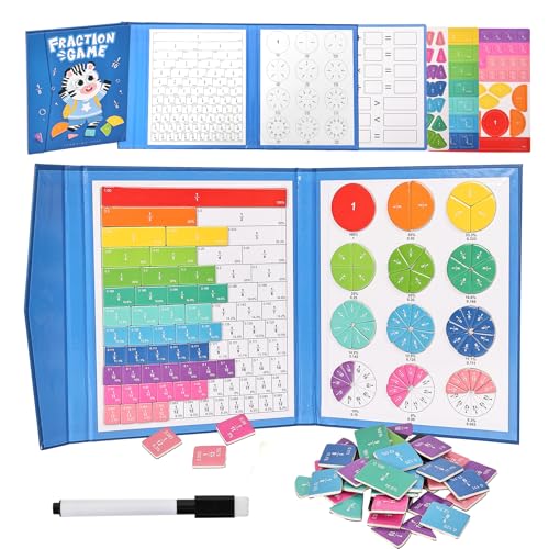 Magnetic Fraction Educational Puzzle,Magnetic Fraction Tiles & Fraction Circles,Montessori Fraction Manipulatives Learning Games for Kids,Fraction Manipulatives for Elementary School (Zebra) - style: 1-zebra