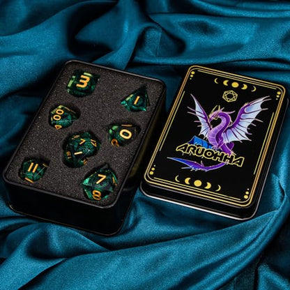 ARUOHHA Dragon Eye Dice Liquid Core DND Dice Green Sharp Edged Dice Set with Gift Box, Polyhedral D and D Dice Set Role Playing Game D20 D12 D10 D8 D6 D4 - color: Ly04-green