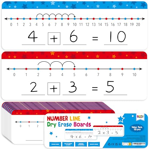 15 PCS Number Line Dry Erase Boards, Double Sided Writable and Erasable Board-0-10 on One Side & 0-20 on Other Side Math White Board for Kids, Students, Classroom and Home (12” x 4”) - color: Stars, size: 0-10/0-20 -15 Packs