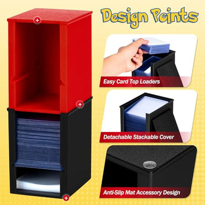 Toploader Dispenser & Penny Sleeve Holder - Dual Compartment Holds 250 Penny Sleeves & up to 50 Top Loaders, Stackable Card Storage Box with Dustproof Lid (Black) - color: Black