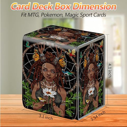 Card Deck Box, Card Storage Box Fits 100+ Single Sleeved Cards, Large Capacity PU Leather Card Storage Box with Strong Magnet for Magic Commander TCG CCG, African American Girl - color: African American Girl