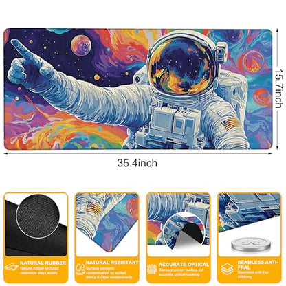 Mouse Pad for Gaming Astronaut Planets Big Gaming Mousepad Large Extended Mouse Mat Non-Slip Rubber Base Desk Pad with Stitched Edges for Office Gamer Home 35.4"X 15.7" - color: Japanese Great Wave