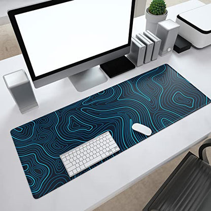 Ovenbird Gaming Mouse Pad with Stitched Edges, Topographic Map Blue Extended XL Mousepad with Anti-Slip Base, Cool Large Mouse Pad for Desk, 31.5 x 11.8 in, Blue - color: Blue Topo, size: Extended