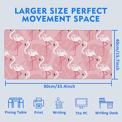 Large Extended Mouse Pad Art Pink Flamingos Desk Mat,Large Gaming Mouse Pad,Big Desk Pad with Thick Stitched Edges Suit for Home Office or Gaming 35.4x15.7 Inch, U21KR-6M16-9R003 - color: Art Pink Flamingos