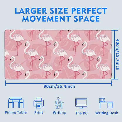 Large Extended Mouse Pad Art Pink Flamingos Desk Mat,Large Gaming Mouse Pad,Big Desk Pad with Thick Stitched Edges Suit for Home Office or Gaming 35.4x15.7 Inch, U21KR-6M16-9R003 - color: Art Pink Flamingos